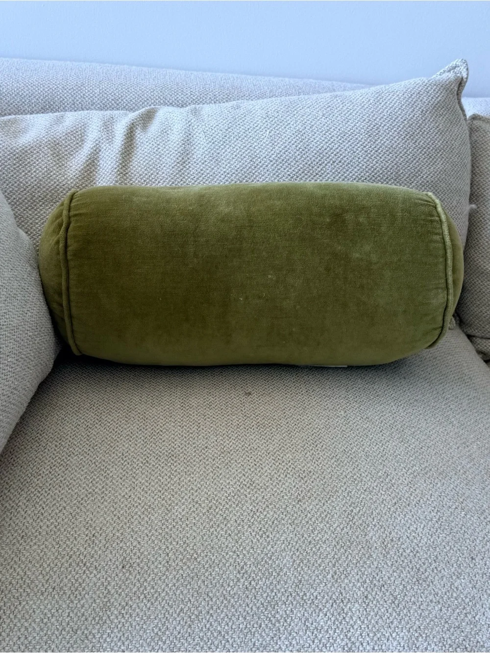 Crate & Barrel Olive Green Velvet Bolster Pillow